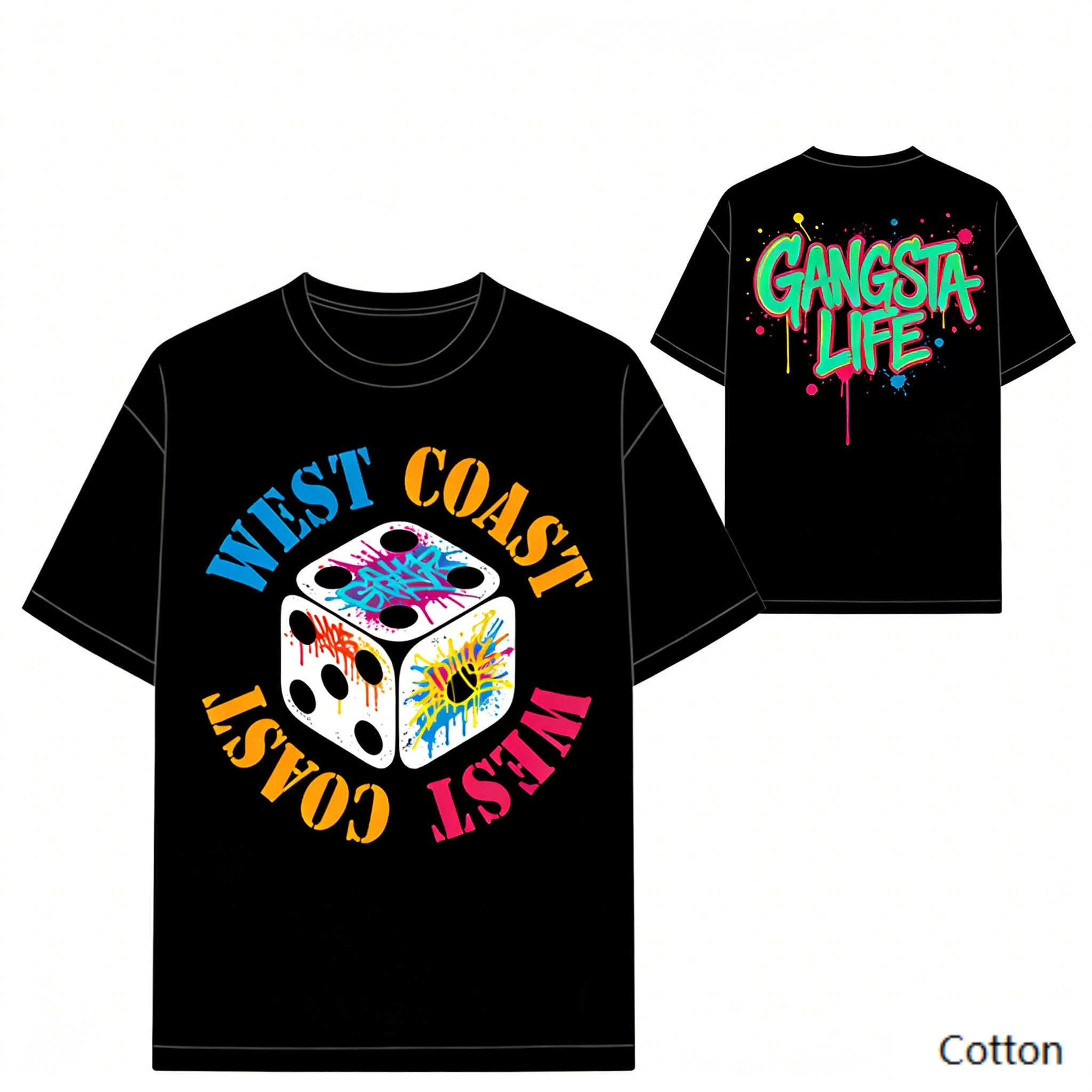 2026 Dice Graffiti Print T Shi - Korean Men Lifestyle avis et prix